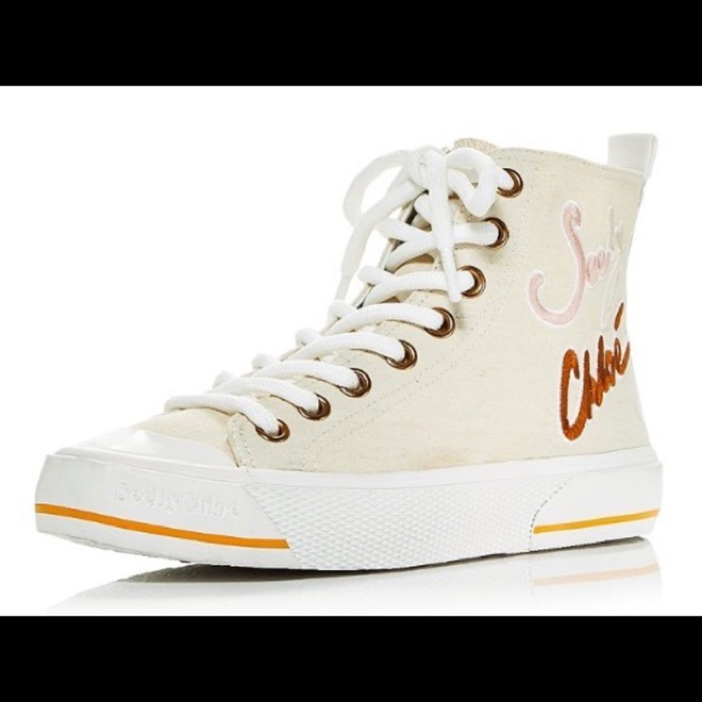 See by Chloé Aryana High Top Logo Print Fabric Sneakers